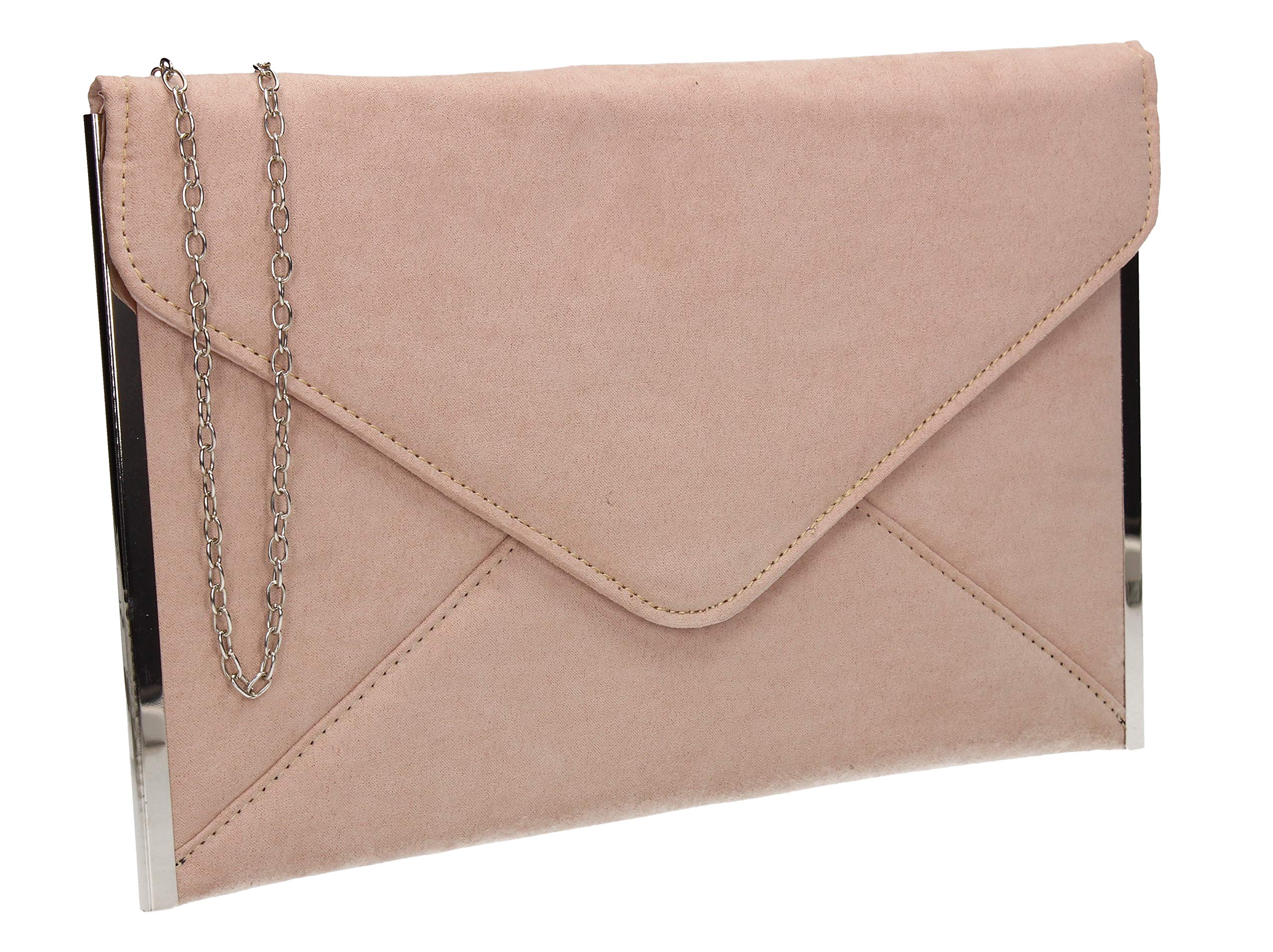 Swanky Swans Women's Louis Suede Slim Envelope Party Prom Clutch Bag Clutch Beige (Nude) ,2x18.5x29 cm (W x H x L)