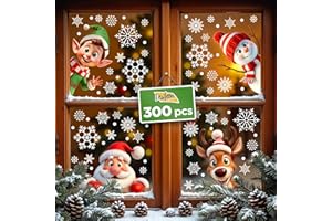 LEAFEON Christmas Window Clings for Glass Windows, Holiday Window Decals Reusable Decor (300 Christmas Stickers)