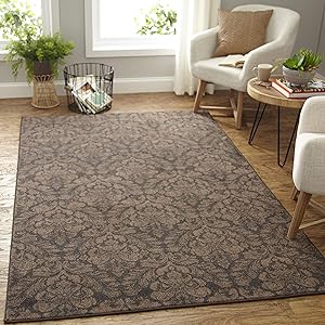 Mohawk Home Prismatic Bonjour Damask Brown Printed Contemporary Area Rug, 5'x8