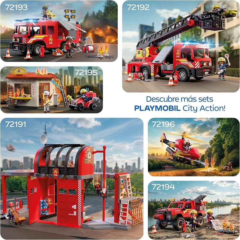 | Ação da Cidade | Camião de bombeiros com escada | Veículo de emergência com escada de 63 cm, luz e som, equipamento de salvamento e inúmeros acessórios | Para crianças a partir dos 4 anos | 72192