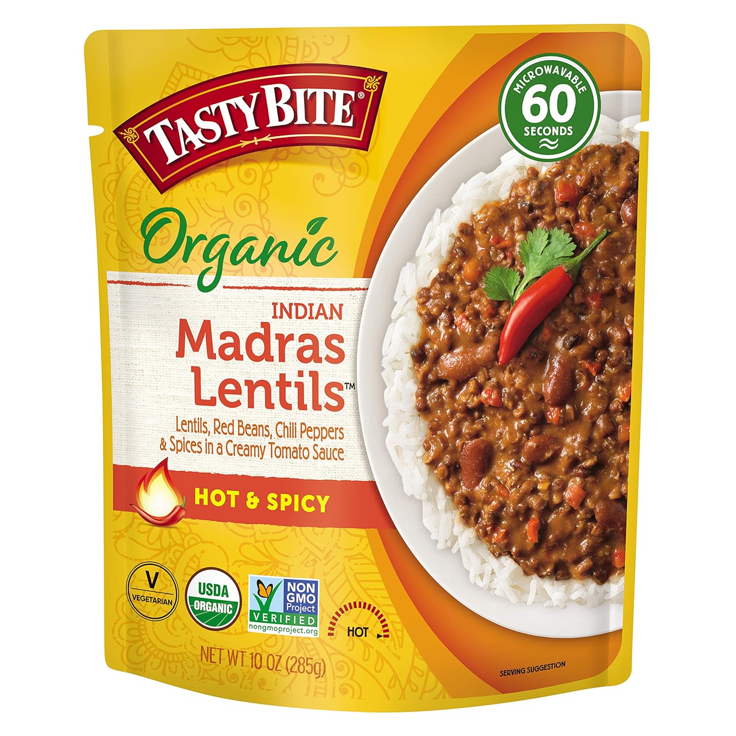Tasty Bite Madras Lentils, Hot and Spicy, Microwaveable Ready to Eat Entrée, 10 Ounce (Pack of 6)