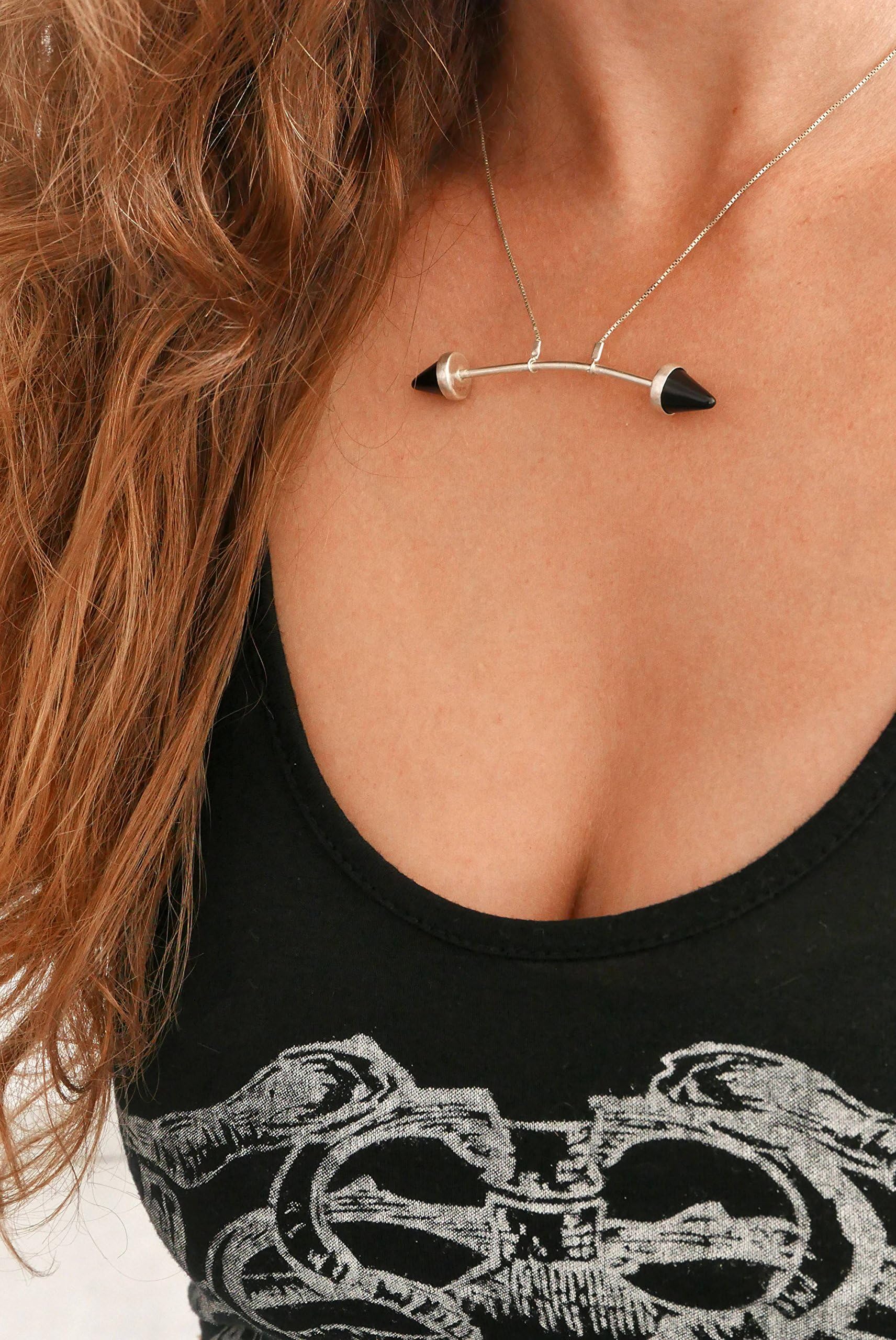 Spike Necklace, Spike Pendant, Onyx Jewelry, Onyx Necklace,Rocker Necklace, Black Onyx Necklace, Gemstone Necklace, Pyramid Necklace