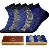 SOCKS BOX, Mens Ankle Socks, Premium Quality Bamboo Viscose Ankle Socks, Patterned, Stylish, 5 Pairs, Gift Box, Size 8-14