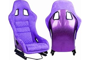 JIABEIR Size M Universal One Piece Purple Glitter Fiberglass Back Bucket Racing Seat Purple Suede With Double Sliders For Car Use Back Driving Simulator Cockpit Gaming Chair