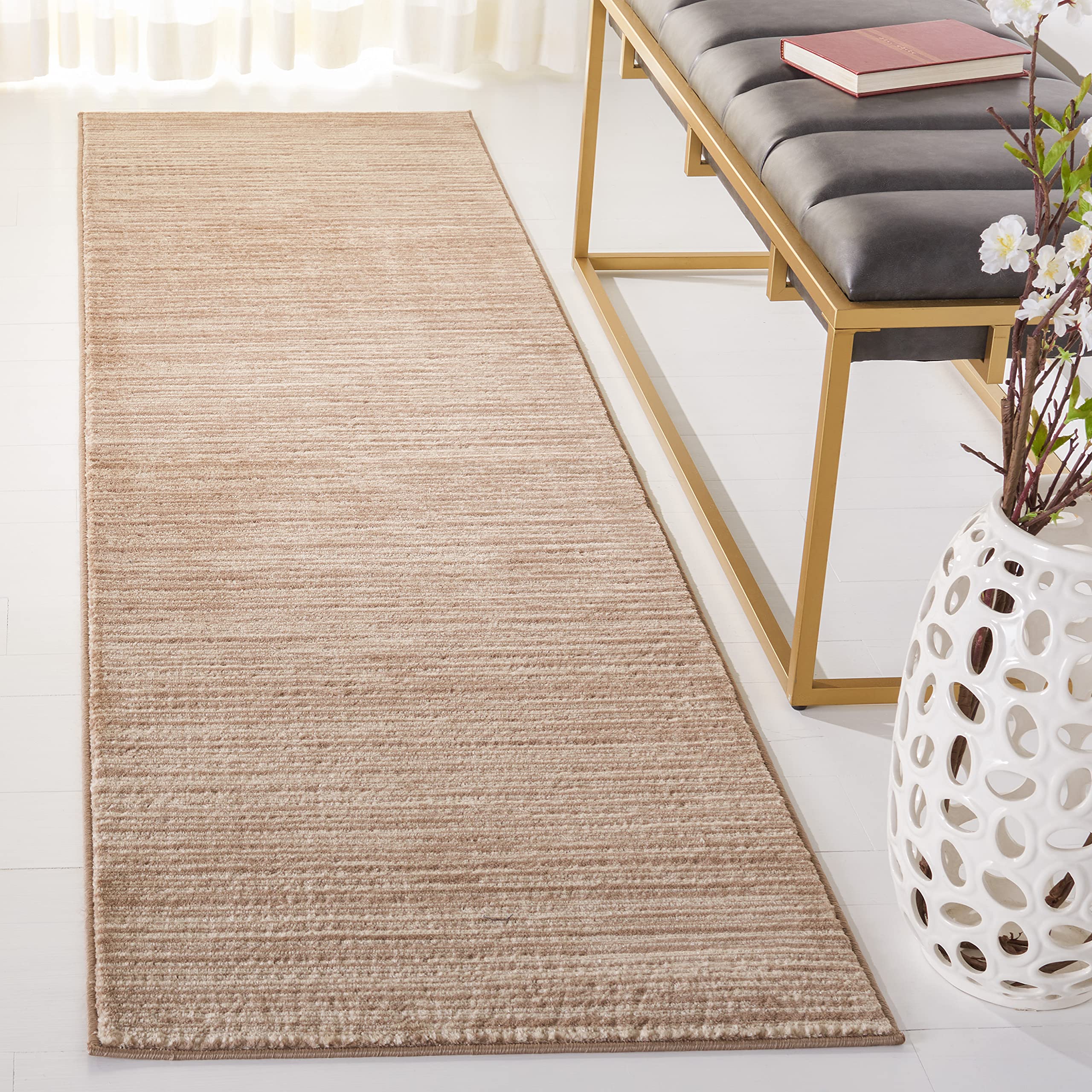 Safavieh Glam Solid Color Indoor Woven Runner Area Rug, Vision Collection, VSN606, in Light Brown, 66 X 244 cm for Living Room, Bedroom or Any Indoor Space