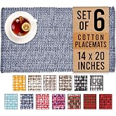 Urban Villa Two Tone Placemat Cotton Tablemat 14x20 (Set of 6) Blue White