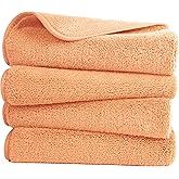 POLYTE Quick Dry Lint Free Microfiber Hand Towel, 16 x 30 in, Set of 4 (Orange)