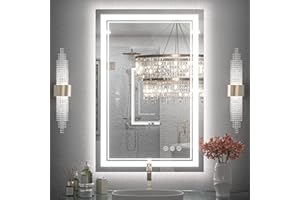 Keonjinn LED Bathroom Mirror 24" x 36" with Front and Backlight, Stepless 3 Colors Temperature & Dimmable Backlit Mirror, Double LED Strips, Anti-Fog Tempered Glass Vanity Mirror, UL Listed LED Driver