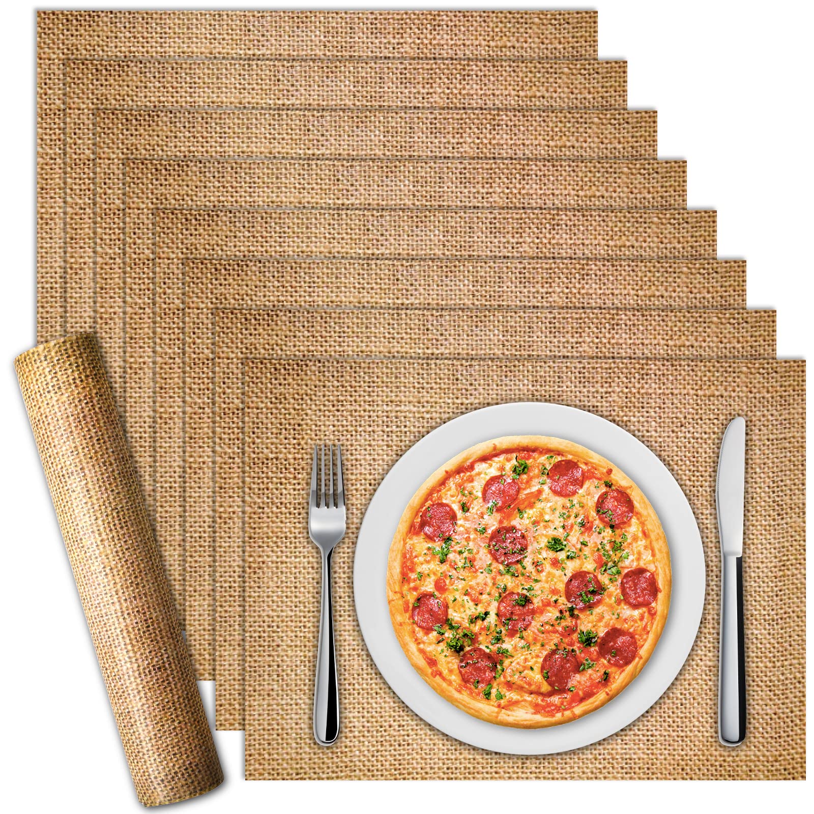 Photo 1 of 100 Pcs Disposable Burlap Printed Paper Placemats 15.8 x 11.8 Inches Rustic Craft Printed Paper Placemats Rectangle Table Mats for Vintage Country Farmhouse Setting Dinner Kitchen Wedding Party Decor