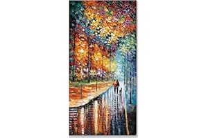 Alenoss 3D Modern Oil Paintings on Canvas Abstract Paintings Vertical Large Wall Art 24x48 Inches Romantic Couples Walk Contemporary Art Blue Artwork Ready to Hang