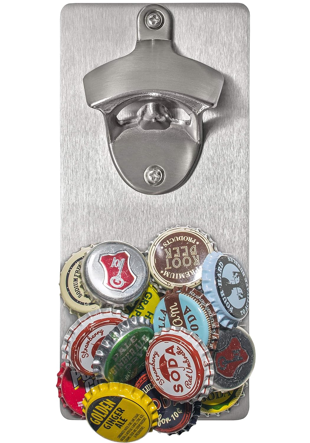 Wall Mounted Bottle Opener with Magnetic Cap Catcher, Refrigerator Mount with Magnets - Housewarming Gifts - Cool Christmas Gift - Mens Beer Gifts Ideas - Beer Gifts for Men - White Elephant Presents