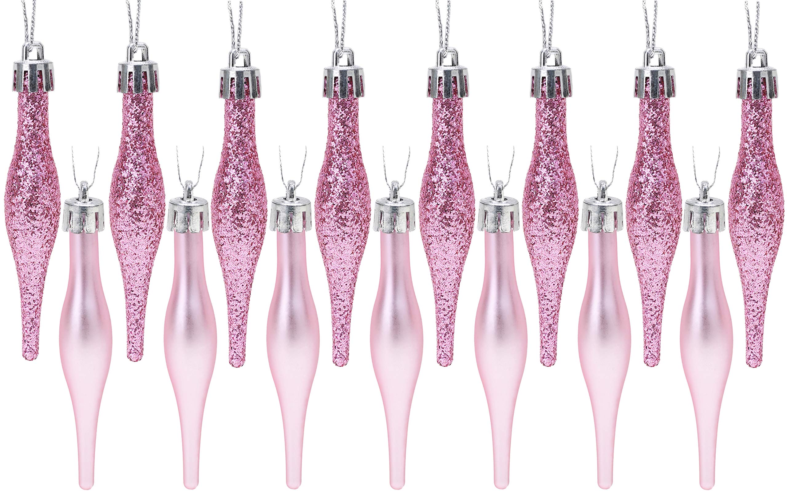 Christmas Concepts® Pack Of 15-8.5cm, 85mm (3.4") Droplet Baubles - Matte & Glitter Design - Christmas Baubles (Baby Pink)