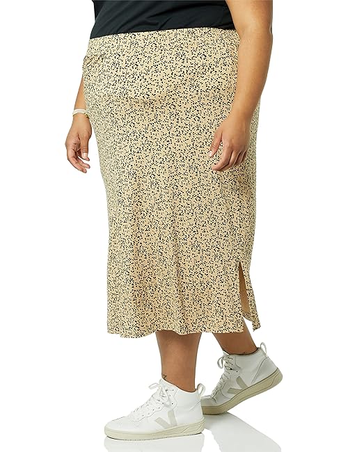 Amazon Essentials Women's Pull-On Knit Midi Skirt (Available in Plus Size), Camel Animal Print, 2X