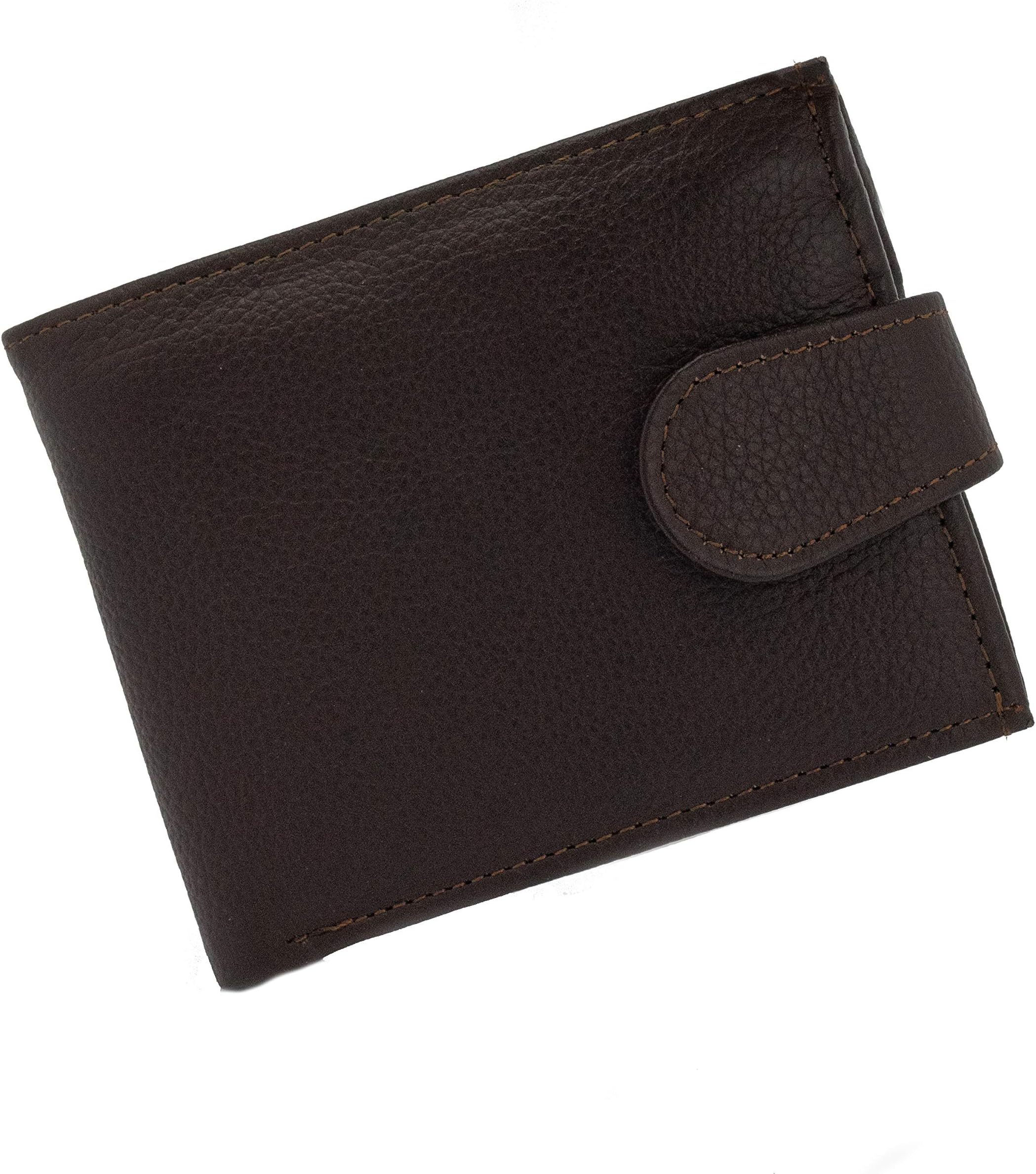 Leather Wallets for Men With RFID Card Protector Wallet Slim Designer And Genuine Leather Credit Card Holder ES Traders® Bifold Stylist Mens Wallet with 2 ID Window, Coins and Zip Holder (Brown)