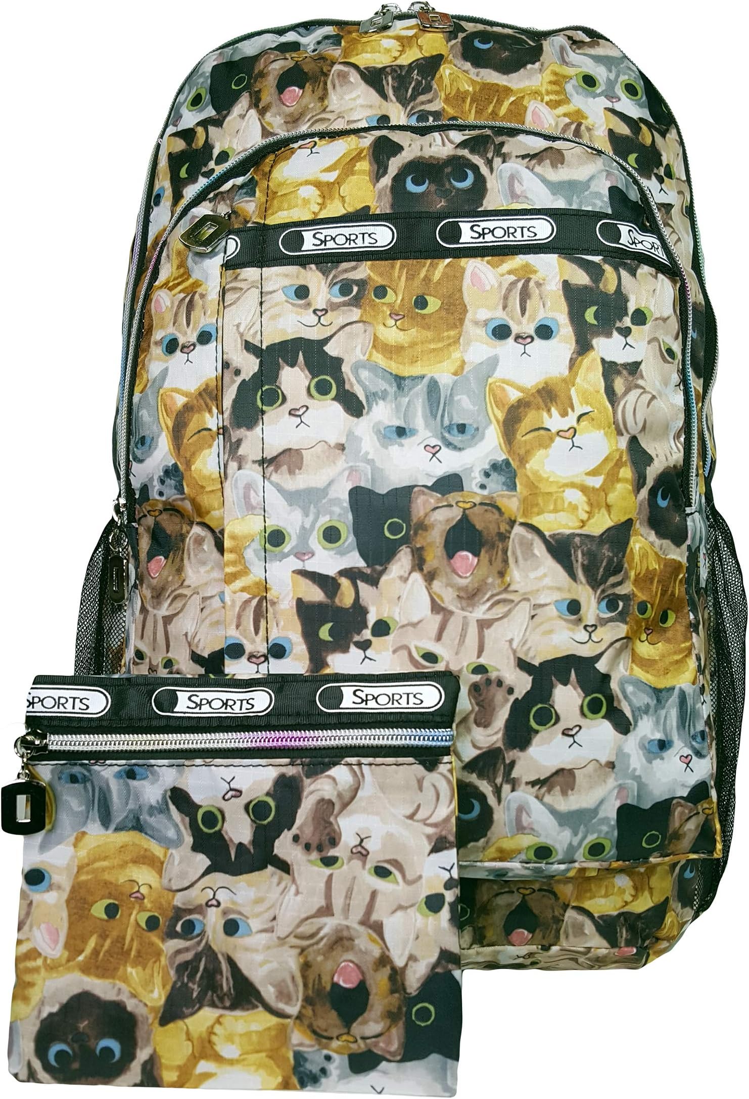 Colourful Rucksack Backpack A4 FOLDERS School For Boys and Girls (Style 1-6215-MTLCT-KLBH), L, .Style 1 - Multi Cats (Mtlct-klbh)