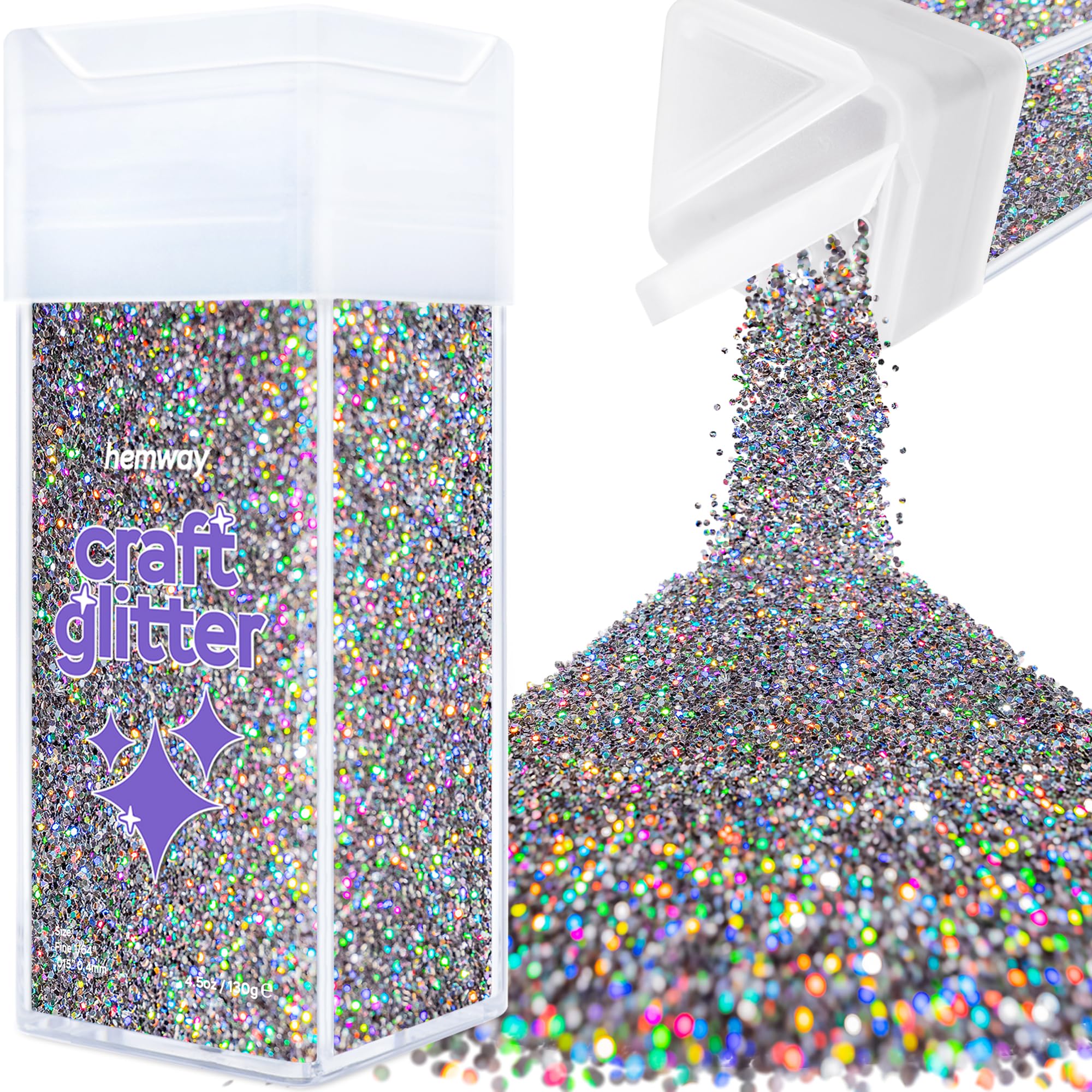 Hemway Glitter Shaker Gun Metal Grey Holographic 110g Fine, Craft Glitter Shaker for Resin & Epoxy Crafts, Christmas Art Supplies, Nail, Body, Face, Eye, Festival, Crafting, Slime, Sparkle