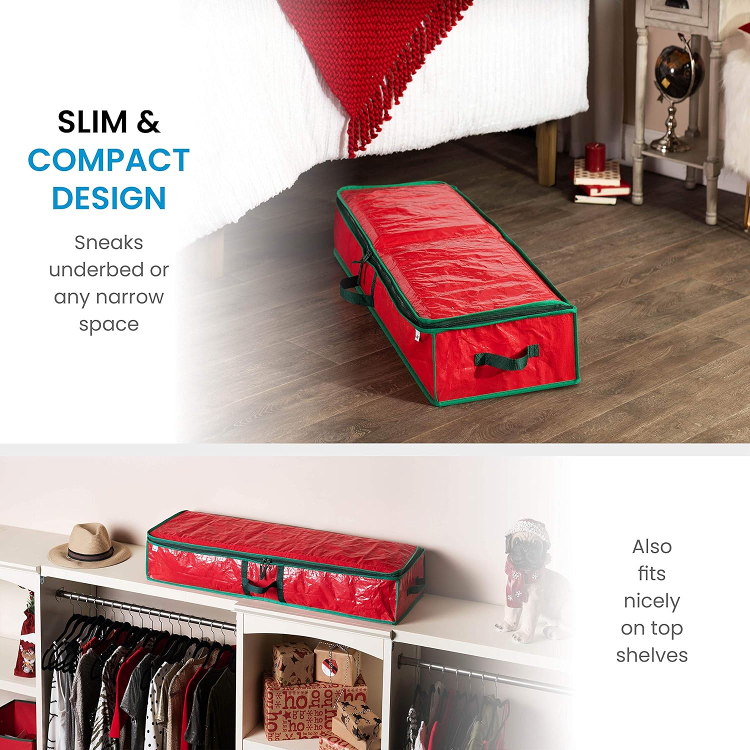 ZOBER Underbed Gift Wrap Organizer, Interior Pockets, fits 18-24 Standard Rolls, Underbed Storage, Wrapping Paper Storage Box and Holiday Accessories, 40” Long - Tear Proof Fabric: Home & Kitchen