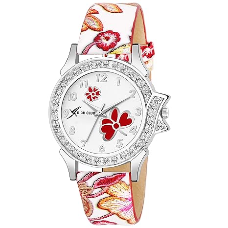 Crystal Studded Analogue White Dial Womens Watch
