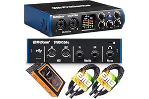 PreSonus Studio 24c USB-C Audio Interface with 2 XMAX-L Preamps, Headphone Output, and MIDI Input/Output with Pair of EMB XLR Cable and Gravity Mobile Bracket