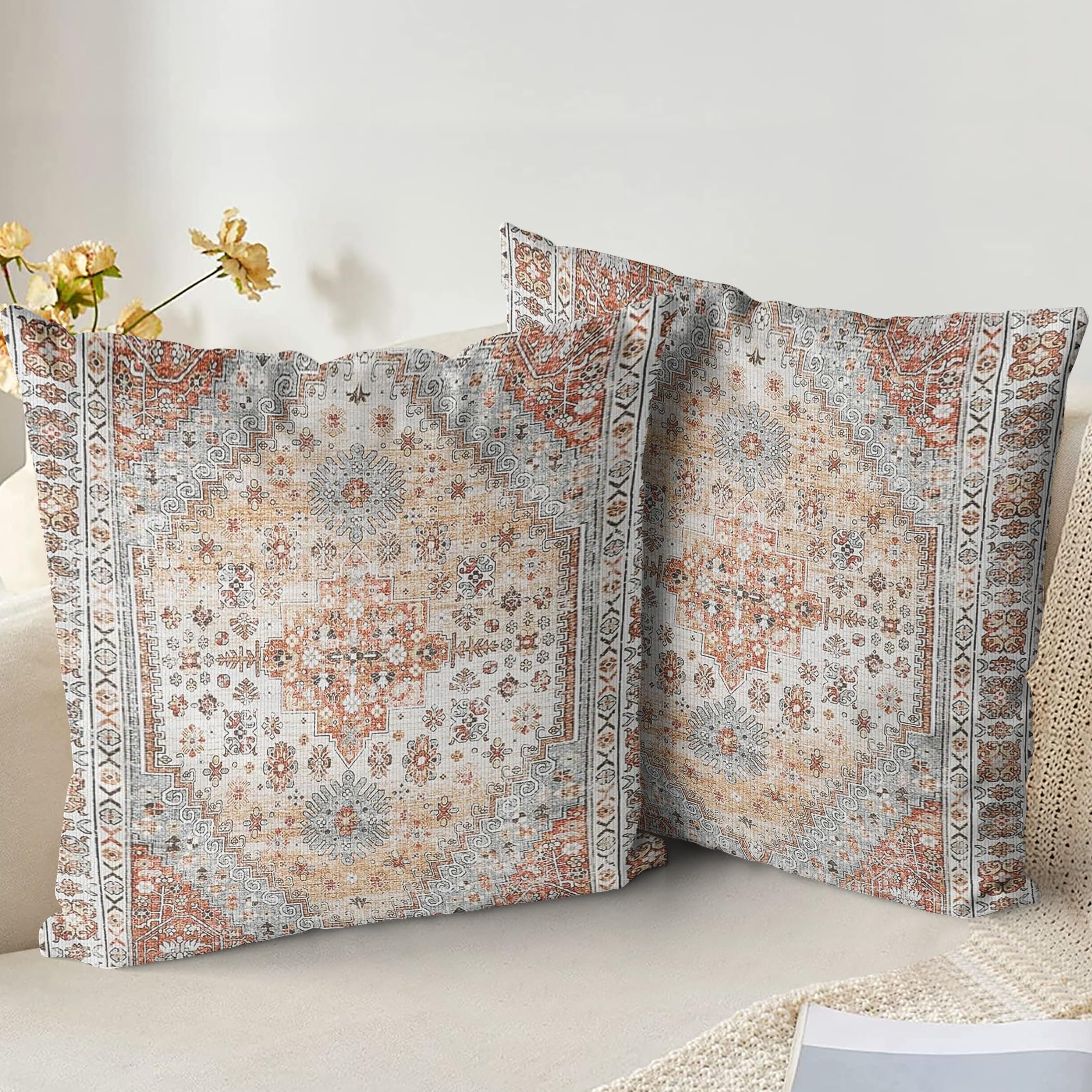 XPHZZL Pack of 2 Soft Decorative Cushion Covers 50 x 50 cm Square Throw Pillow Case Bohemian Style Pillowcases for Sofa Bedroom Outdoor Patio Garden Brown/Orange with Invisible Zipper