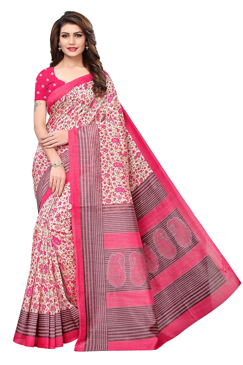 fabwomen women's cotton silk saree with blouse piece (s182001 _multicolor_ free size)