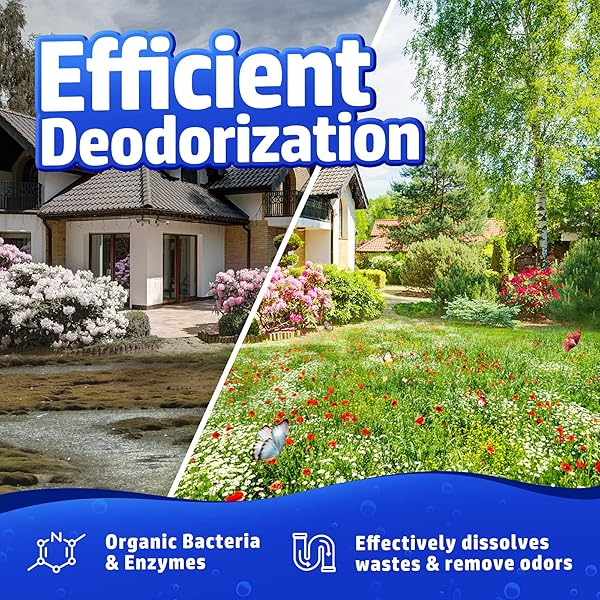 VACPLUS SEPTIC TANK TREATMENT 12 PCS FOR 1-YEAR SUPPLY, DISSOLVABLE PACKS WITH EASY OPERATION, DURABLE BIODEGRADABLE ENZYMES FOR WASTES, GREASES & ODORS, BLUE, 2X EFFICIENCY