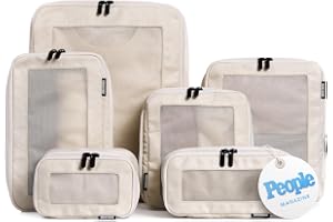 Aerotrunk Compression Packing Cubes for Travel - Luggage Organizer Bags - Double Zipper Packing Cubes for Suitcases (6-Pack, Beige)