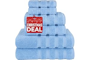 American Soft Linen Luxury 6 Piece Towel Set, 2 Bath Towels 2 Hand Towels 2 Washcloths, 100% Turkish Cotton Towels for Bathroom, Sky Blue Towel Sets