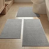 YIHOUSE Bathroom Rugs Mats Sets 3 Pieces Gray, Ultra Thin Bath Mat Absorbent Non Slip Bath Rugs for Bathroom Washable, Shower, Sink, Laundry (Gray, 3 Pieces)