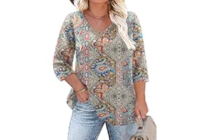 TFSDOD Womens Plus Size Tops V Neck T Shirts 3/4 Sleeve Blouse Summer Casual Tees XL-5X