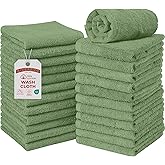RIVERSIDE Pack of 24 Wash Cloths for Showering, 12 x 12 Inches, Super Soft & Absorbent, 100% Cotton Washcloths Premium Quality Flannel Face Cloths for Bathroom, Gym, Spa (Sage Green, 24 Pack)