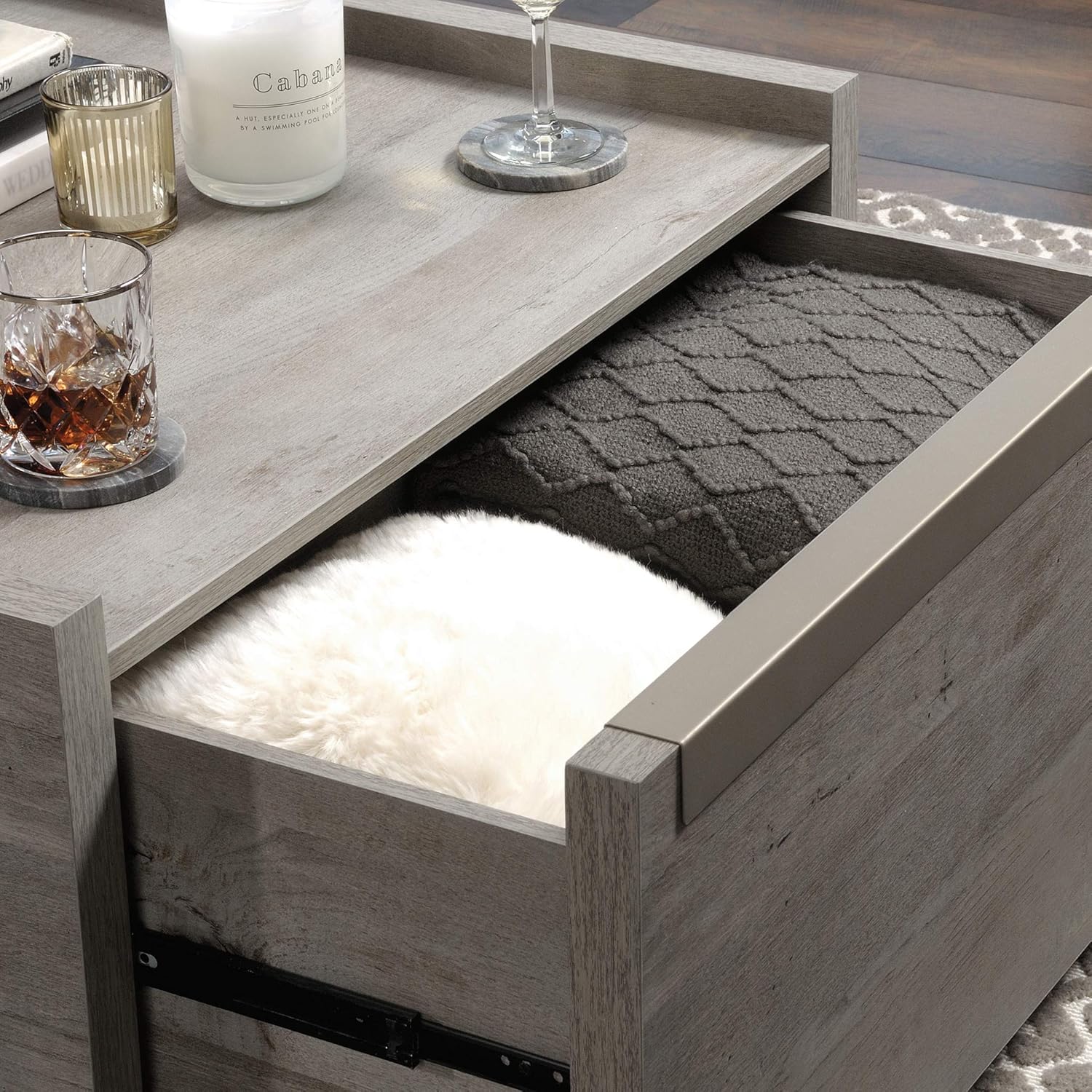 Sauder Manhattan Gate Coffee Table, L: 31.02" x W: 30.95" x H: 16.06", Mystic Oak finish: Kitchen & Dining