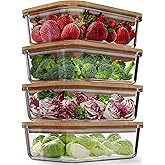 Glass Food Storage Containers with Bamboo Lids (4 Pack, 36 Ounce) Eco Friendly Meal Prep Containers Airtight – Plastic Free, BPA Free