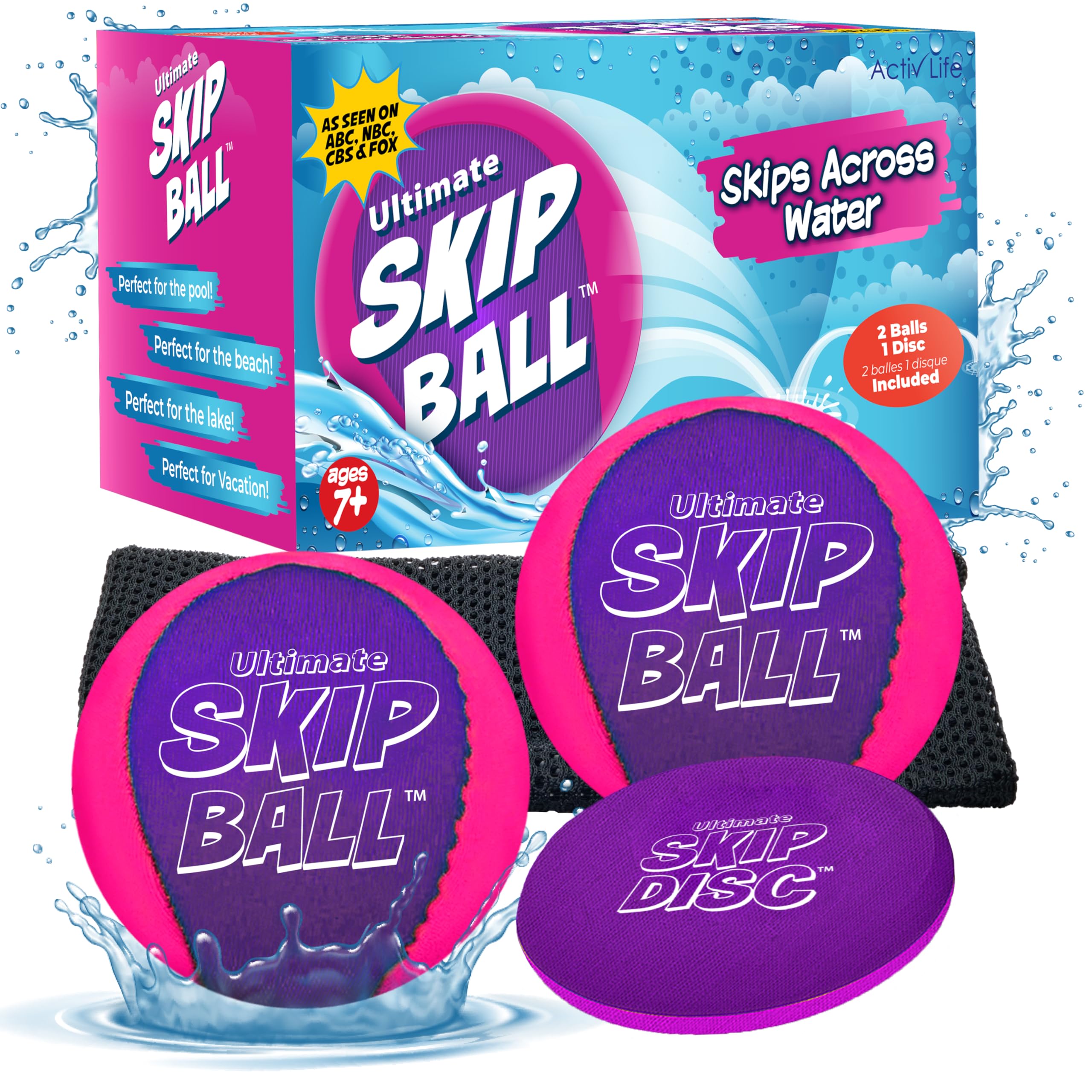 Ultimate Skip Ball (Pink/Purple) Fun Squishy Beach Balls & Best Outdoor Water Toys for Girls, Teens & Gifts for Women Who Have Everything - Cool Birthday Presents for Party Games & Summer 2024