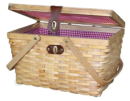 Vintiquewise TM Large Gingham Lined Picnic Basket