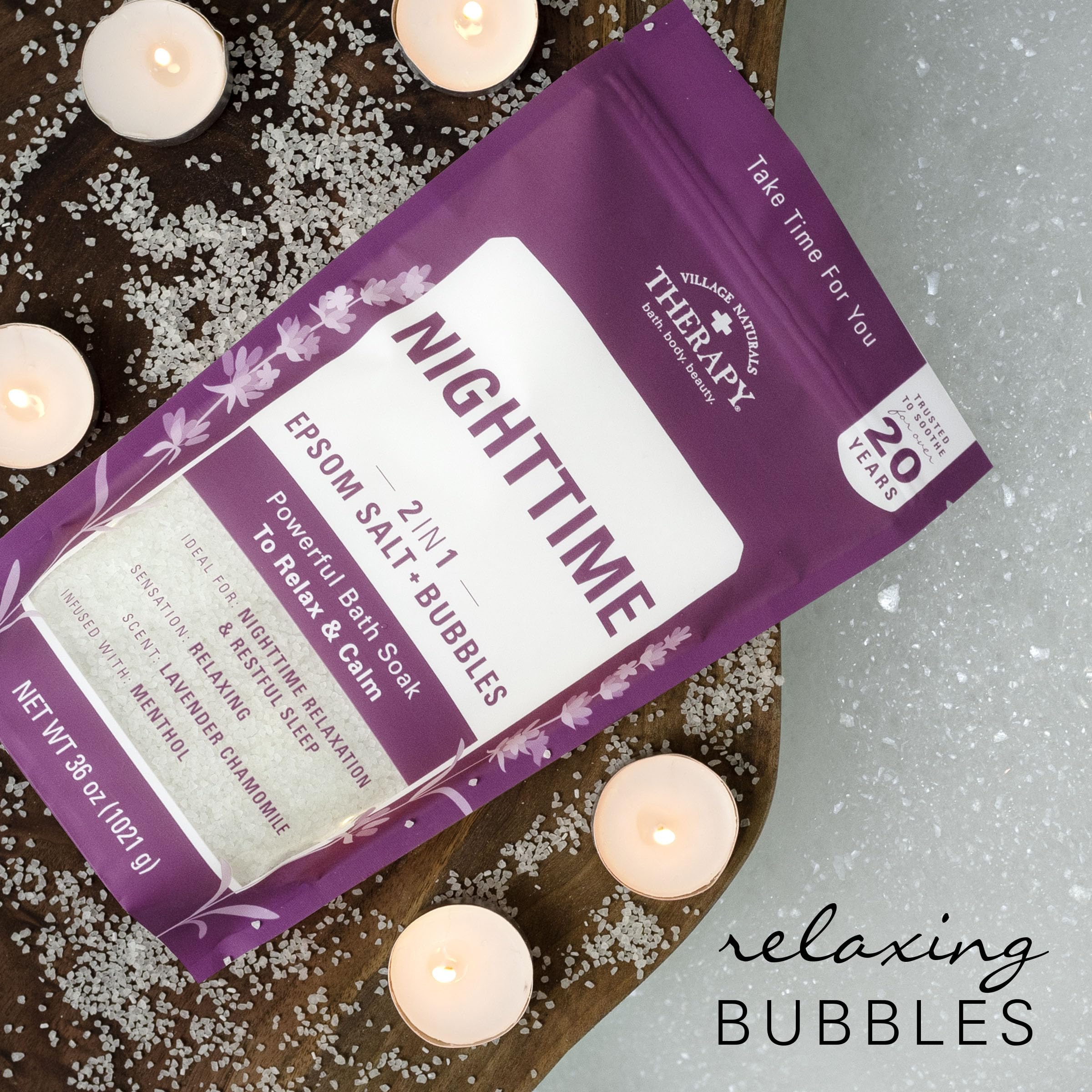 Village Naturals Therapy Nighttime Foaming Epsom Soak, 36 Oz, Pack of 3