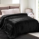 Whale Flotilla Flannel Fleece Queen Size Bed Blanket, Lightweight Breathable Soft Bedspread Plush Fluffy Coverlet Chevron Design Decorative Blanket for All Season, 90x90 Inch, Black