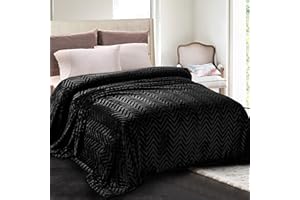 Whale Flotilla Flannel Fleece King Size Bed Blanket, Lightweight Breathable Soft Bedspread Plush Fluffy Coverlet Chevron Design Decorative Blanket for All Season, 90x104 Inch, Black