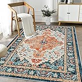 U'Artlines Boho Vintage Area Rug 3x5 Machine Washable Low Pile Soft Floor Carpet Non Slip Non Shedding Accent Rug for Living Room Bedroom Entryway Dining Room Office Orange/Multi