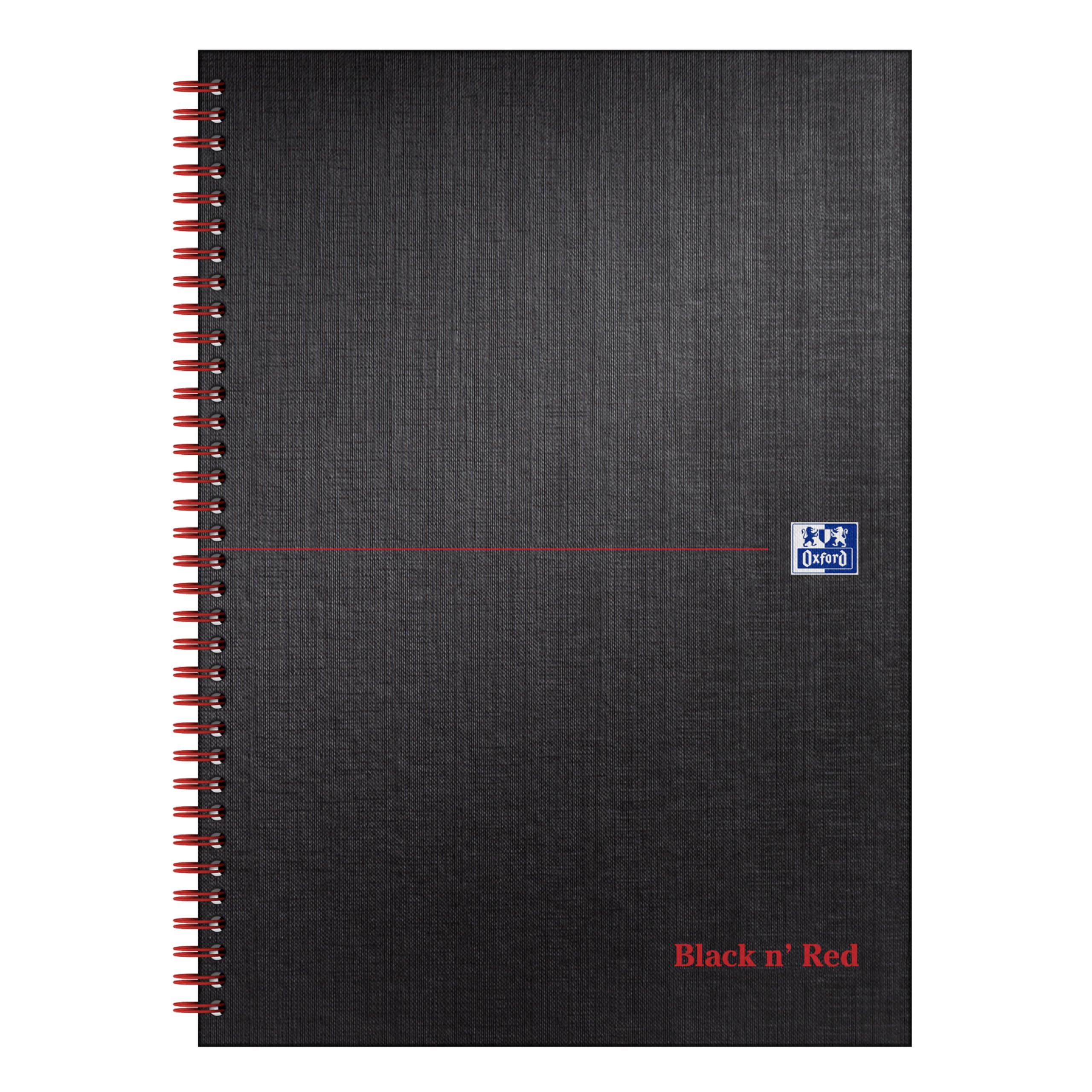 Oxford Black n' Red Ruled Matt Black Wirebound Hardback A4 Notebook, 140 Perforated Pages