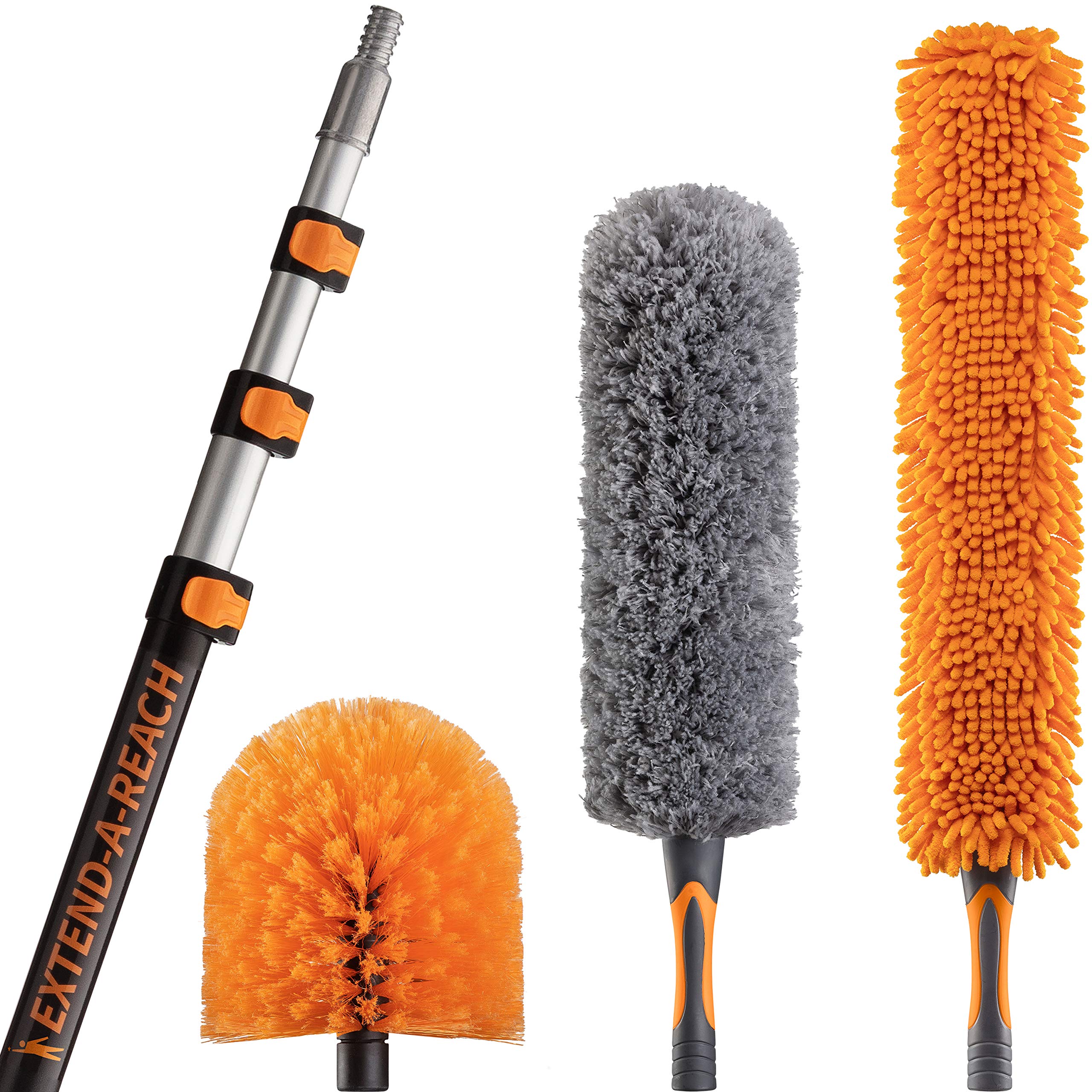 30 Foot High Reach Duster Kit with 7-24 ft Extension Pole // High Ceiling Duster Cleaning Kit with Telescopic Pole // Cobweb Brush // Feather Duster and Ceiling Fan Duster // The Ultimate Dusting Kit