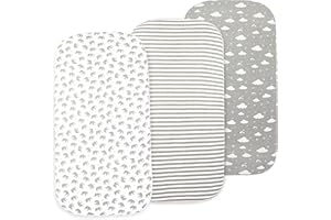 BUBLO BABY Baby Bassinet Sheet Set for Boy and Girl, 3 Pack Organic Jersey Cotton Universal Fitted Bedding Cover for Oval, Hourglass & Rectangle Bassinet Mattress, Fitted Sheets Size 32 x 16 x 4 Inches
