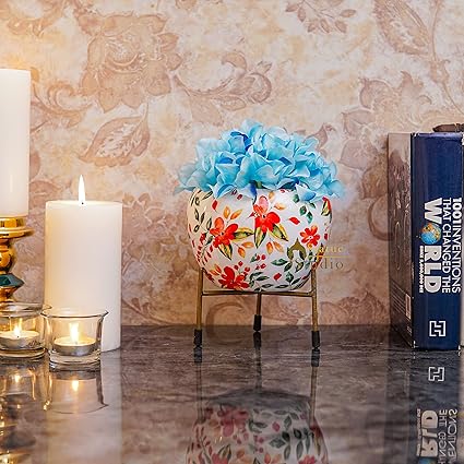 StatueStudio Metal Planter Stand Glossy Finish Garden Flora Planter Indoor Planter for Table Top, Living Room, Wall Slab and Home Decor (5.5 X 5.5 X 6.5 Inch)