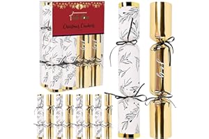 Lulu Home 8 Packs Non-Snap Christmas Crackers Set, Xmas Gift Box Kit for Party Dinner Game Traditions, Each 10.6" H x 1.9" Dia, Golden & Silver Patterned