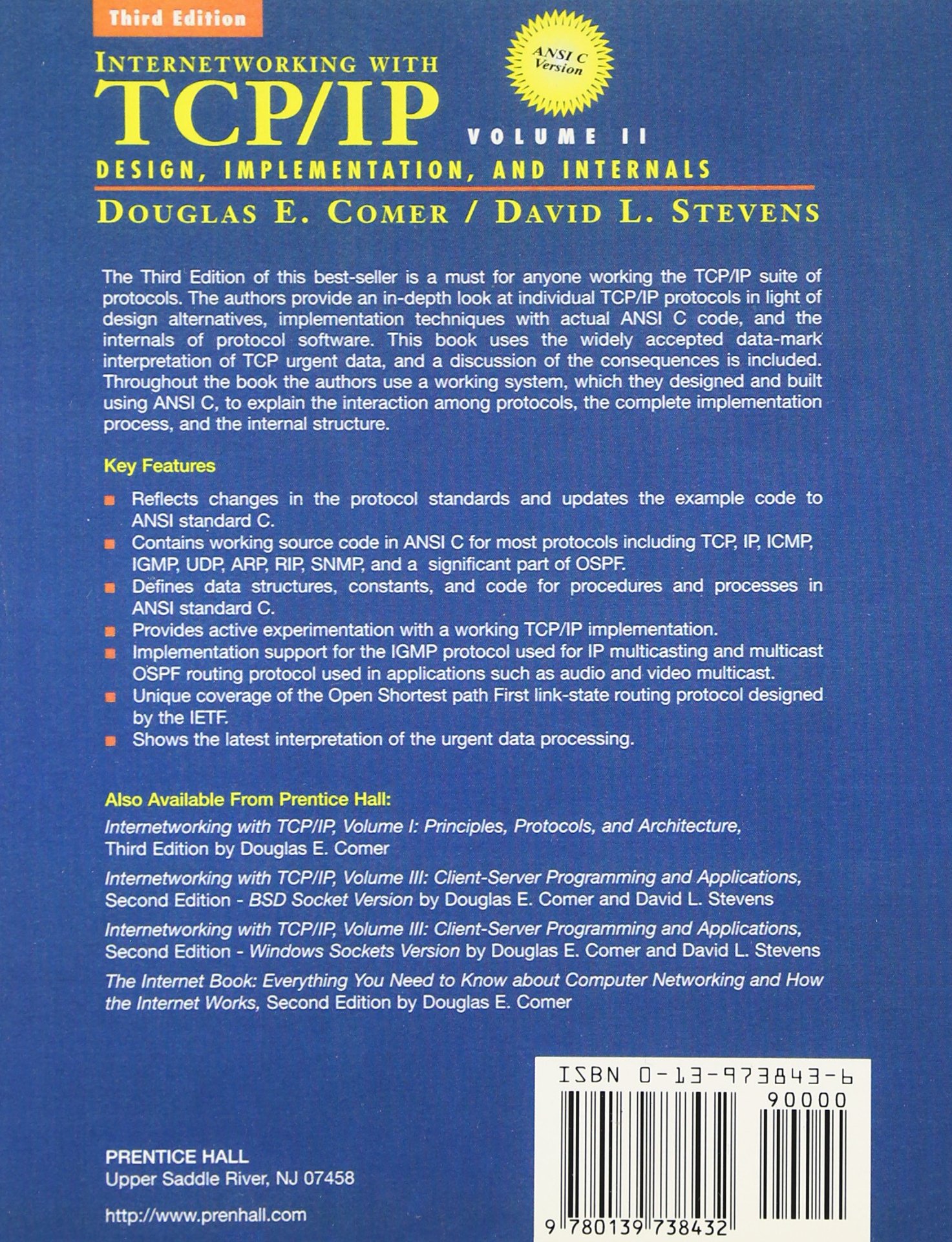 Amazon Internetworking With Tcp Ip Vol Ii Ansi C Version Design Implementation And Internals Comer Douglas E Stevens David L Networks Protocols Apis