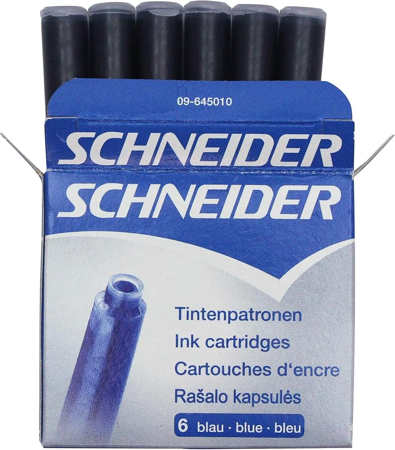 Schneider Ink Cartridges Blue Fountain Pen Refills Box of 6 Standard Size