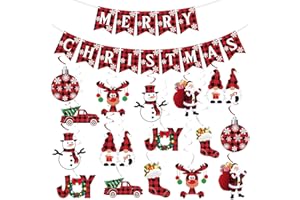 LAIRYAN Christmas Hanging Swirls Decorations - NO DIY - Buffalo Plaid Merry Christmas Banner Christmas Ceiling Hanging Streamers, Xmas Hanging Decorations Indoor for Office Christmas Holiday Party Decorations