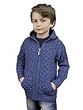 Aran Crafts Kid's Irish Cable Knitted Wool Hooded
