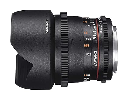 Samyang 10/3,1 Objektiv Video DSLR Canon EF manueller Fokus Videoobjektiv 0,8 Zahnkranz Gear, Weitwinkelobjektiv schwarz