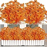 NOV FIRE Artificial Fall Flowers for Outdoors,UV Resistant Fake Flowers 8 Bundles Faux Outside Flower Plastic Shrubs Plants for Home Outdoor Decor(Gold Yellow)